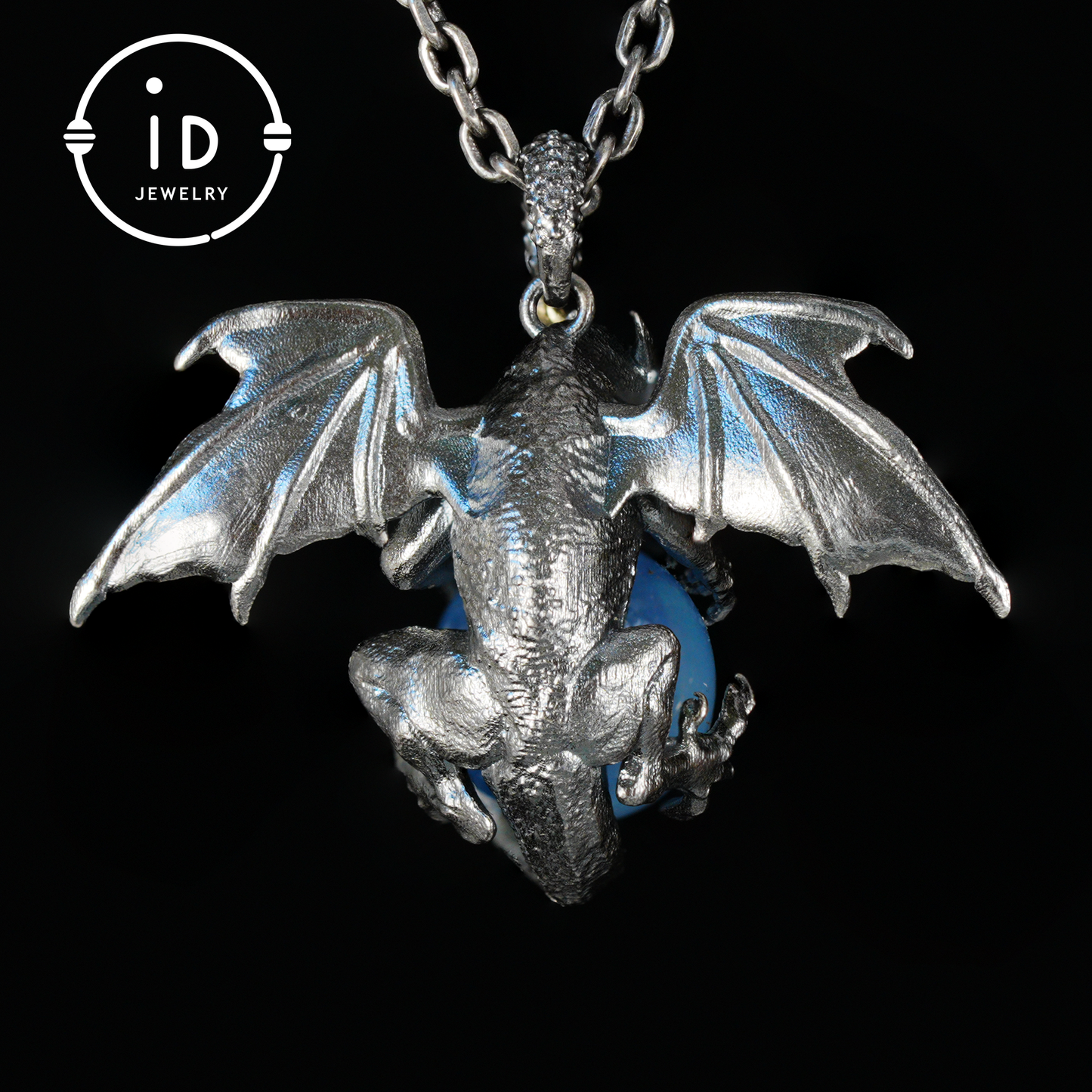 Handcrafted Dragon Pendant with Aquamarine in 925 Silver, Gothic Fantasy Style, Talisman Gift for Men & Women