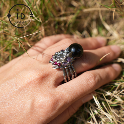 Handgemachter Gothic Spinnen offener Ring, Achat magischer Silberring, geheimnisvoller Persönlichkeitsschmuck, einzigartiger Retro-Stil, Unisex-Geschenk 