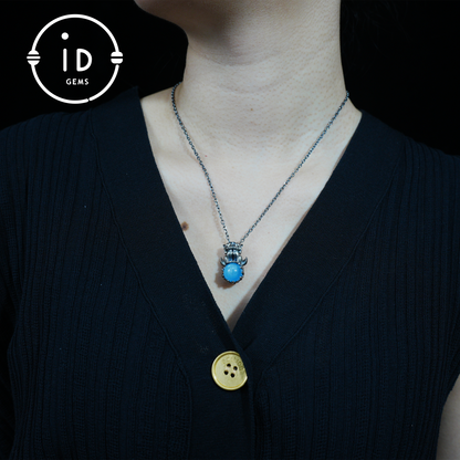 Fox Totem Pendant with Aquamarine – Fantasy Animal Amulet Necklace, Handcrafted Spirit Jewelry, Twin Guardian Design
