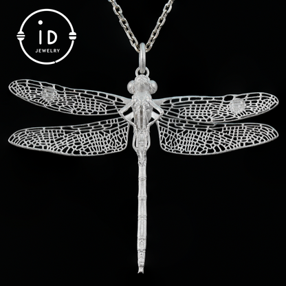 Green Onyx Dragonfly Pendant in 925 Sterling Silver, Fairytale Style Handmade Nature Talisman Necklace, Gift for Nature Lovers
