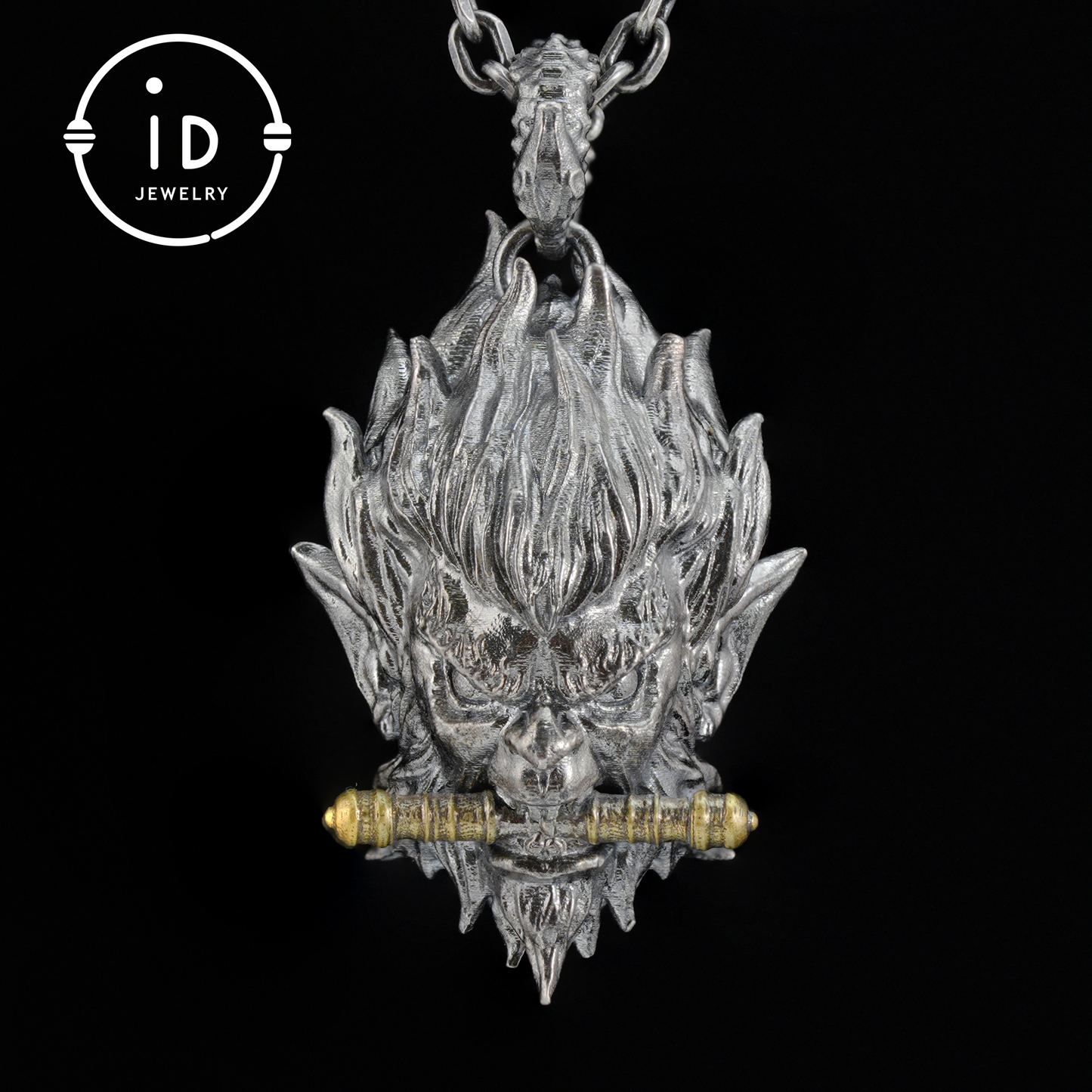 Gothic Ring Necklace Set in 925 Silver with Totem Face and Sword, Oxidized Silver Jewelry for Men, Gift for Christmas