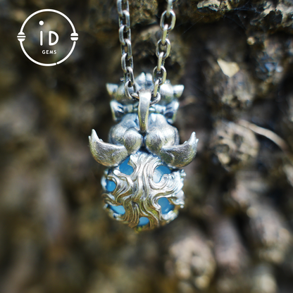 Fox Totem Pendant with Aquamarine – Fantasy Animal Amulet Necklace, Handcrafted Spirit Jewelry, Twin Guardian Design