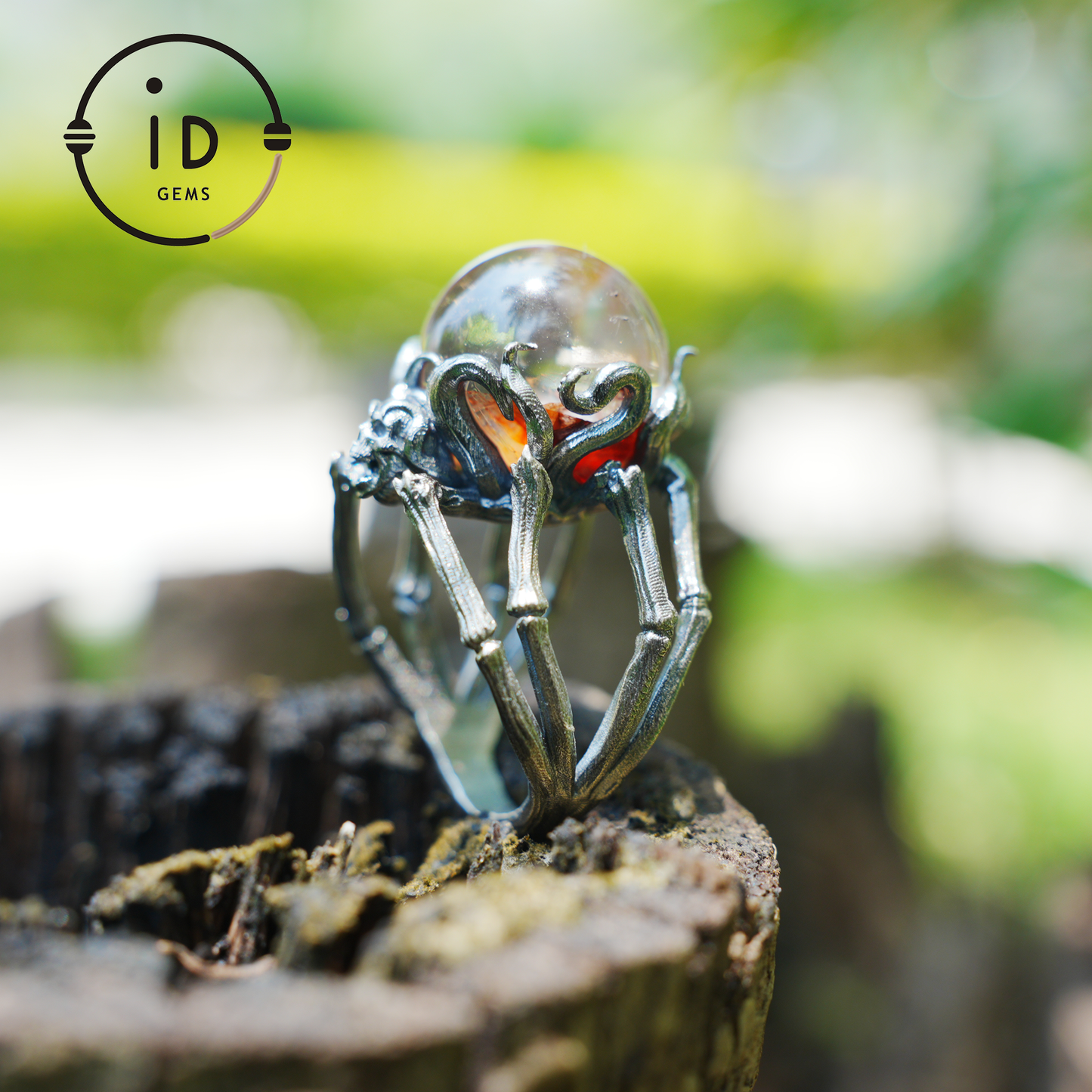 Gothic Spinnenschädel Ring, handgefertigter Dark Fantasy Schmuck, Okkulter Schutz Charm für Witchcore Style