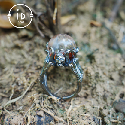 Gothic Spinnenschädel Ring, handgefertigter Dark Fantasy Schmuck, Okkulter Schutz Charm für Witchcore Style