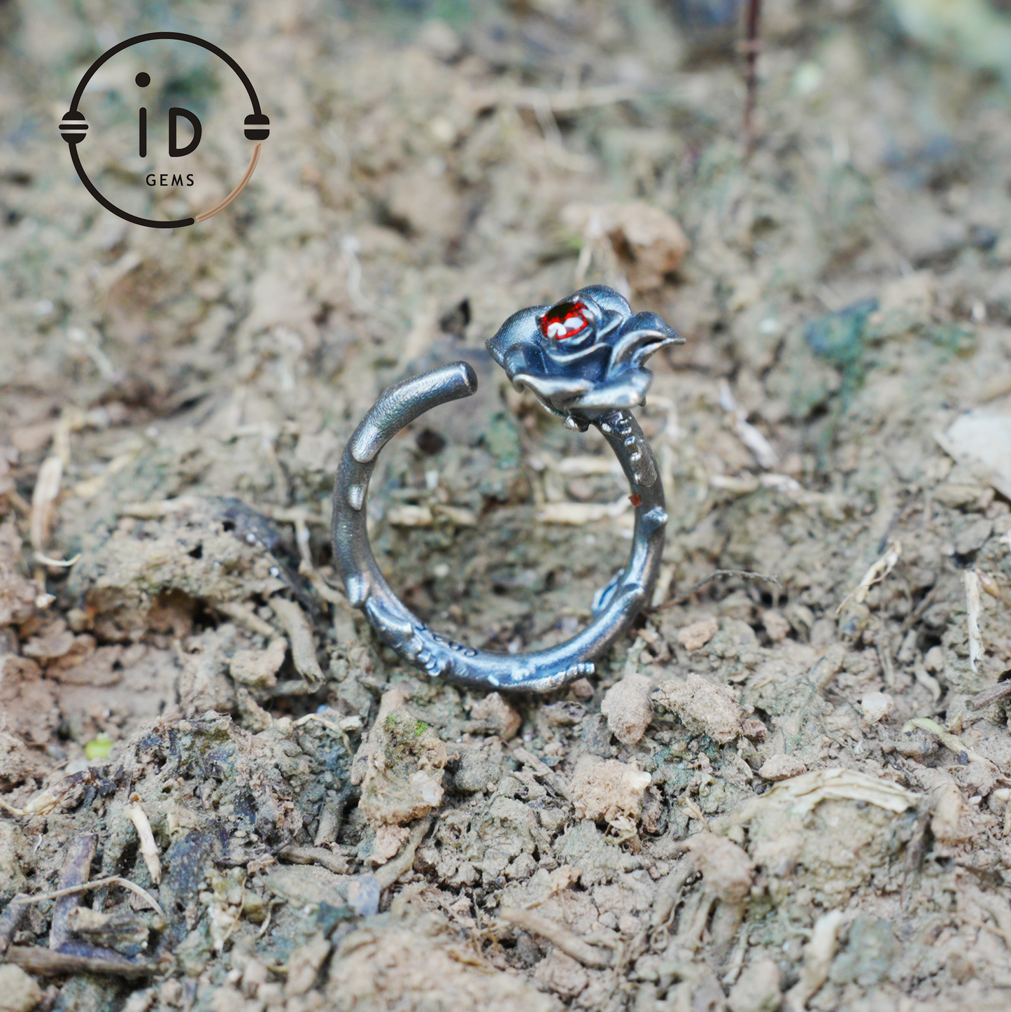 Rose Ring with Blood Red Stone, Gothic Vow Jewelry, Handmade Fantasy Amulet of Thorns and Oath, Symbolic Rose Design