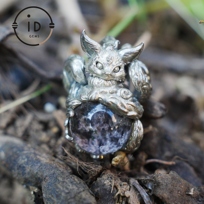 Mystic Fox Pendant with Phantom Quartz, Handmade Protective Amulet, Fantasy Animal Jewelry, Enchanted Spirit Totem Necklace
