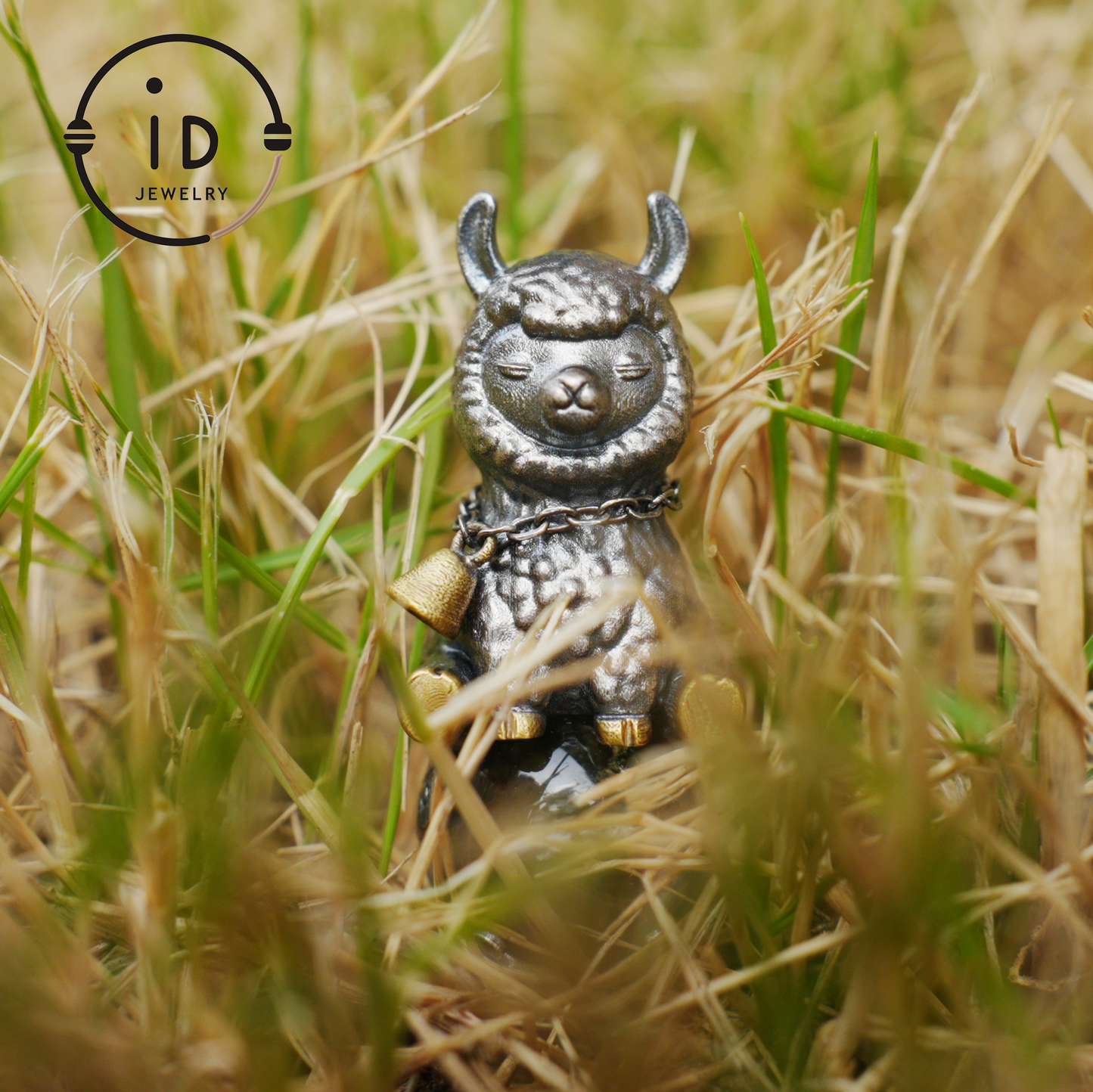 Ghost Quartz Pendant in Oxidized 925 Silver with Llama Figure and Brass Accents, Vintage Style Necklace, Christmas Gift for Her