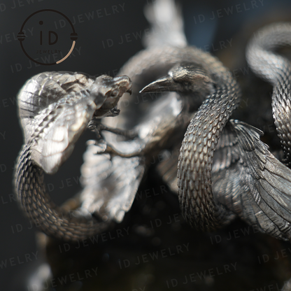 Cobra Bird Pendant Brooch, Handmade Gothic Fantasy Jewelry, Mythical Animal Battle Art Necklace