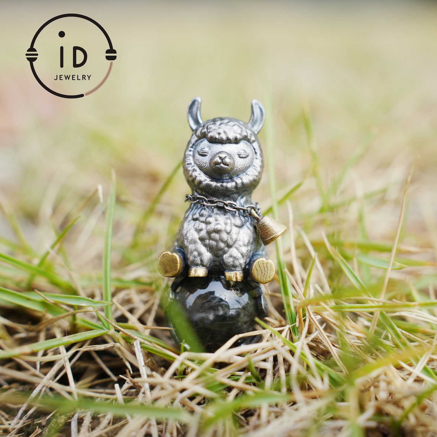 Ghost Quartz Pendant in Oxidized 925 Silver with Llama Figure and Brass Accents, Vintage Style Necklace, Christmas Gift for Her