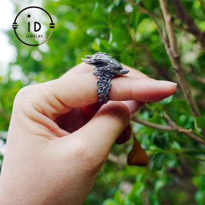 Fuchs Totem Ring mit grünen Zirkonaugen, Waldwächter Amulett, handgefertigter Tierschmuck, Mythisches Schutzsymbol