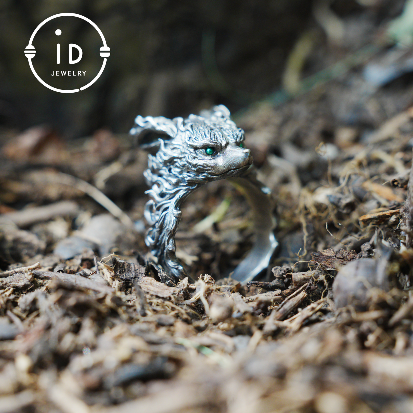 Fuchs Totem Ring mit grünen Zirkonaugen, Waldwächter Amulett, handgefertigter Tierschmuck, Mythisches Schutzsymbol