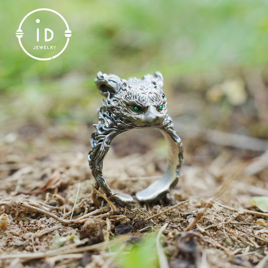 Fuchs Totem Ring mit grünen Zirkonaugen, Waldwächter Amulett, handgefertigter Tierschmuck, Mythisches Schutzsymbol