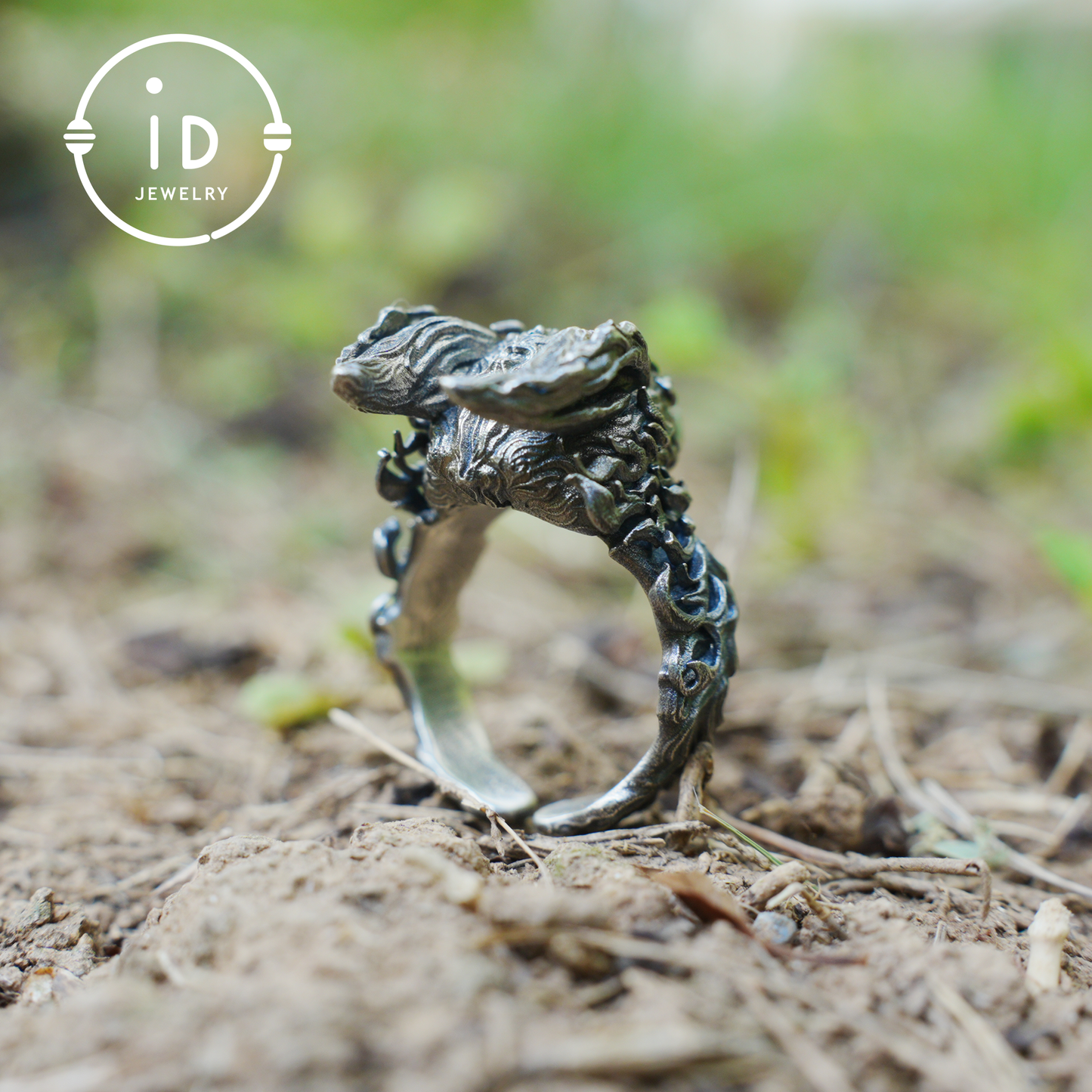 Fuchs Totem Ring mit grünen Zirkonaugen, Waldwächter Amulett, handgefertigter Tierschmuck, Mythisches Schutzsymbol