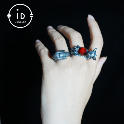 Fuchsring Granat Schutz Talisman | Fantasy Tierschmuck | Handgefertigter Naturgeistring | Waldamulett für inneres Verlangen