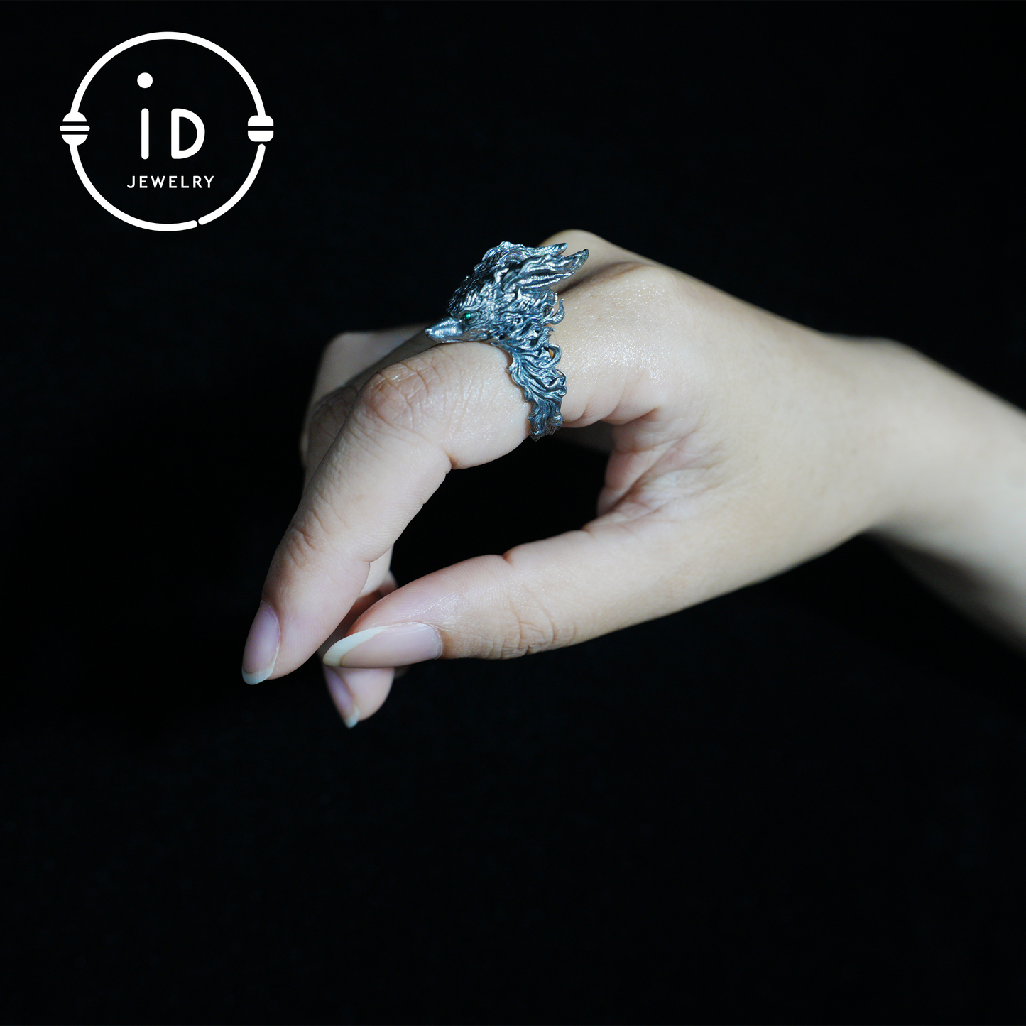 Fuchs Totem Ring mit grünen Zirkonaugen, Waldwächter Amulett, handgefertigter Tierschmuck, Mythisches Schutzsymbol