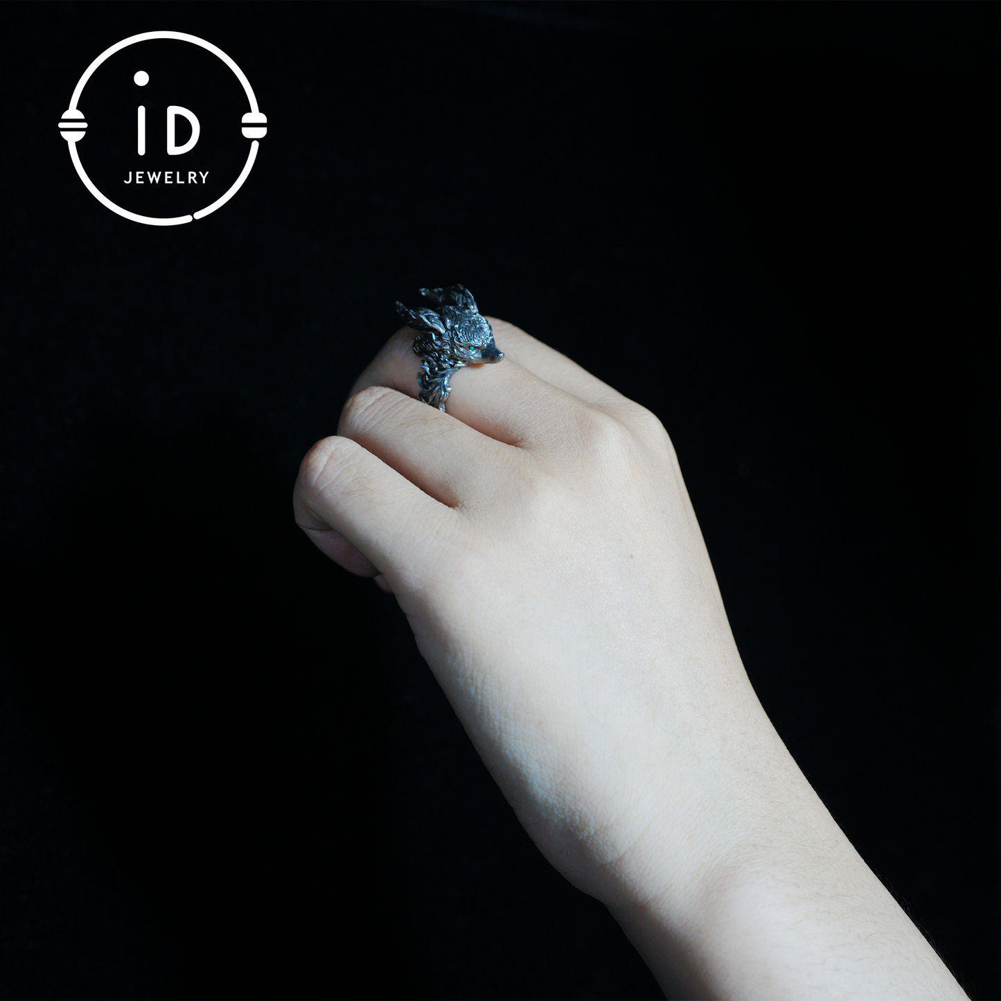 Fuchs Totem Ring mit grünen Zirkonaugen, Waldwächter Amulett, handgefertigter Tierschmuck, Mythisches Schutzsymbol