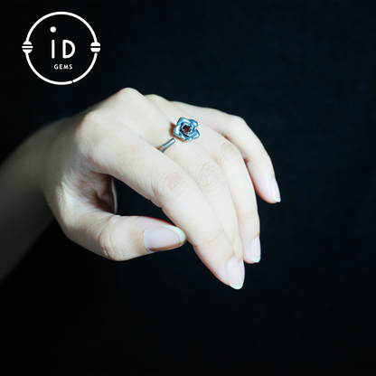 Rose Ring with Blood Red Stone, Gothic Vow Jewelry, Handmade Fantasy Amulet of Thorns and Oath, Symbolic Rose Design