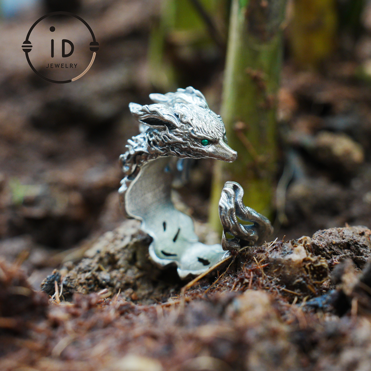 Fox Ring 925 Silver Adjustable Green Zircon Gothic Totem Style Animal Jewelry Gift for Men Women Fantasy Accessory Nature Inspired