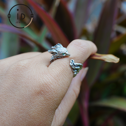 Fox Ring 925 Silver Adjustable Green Zircon Gothic Totem Style Animal Jewelry Gift for Men Women Fantasy Accessory Nature Inspired