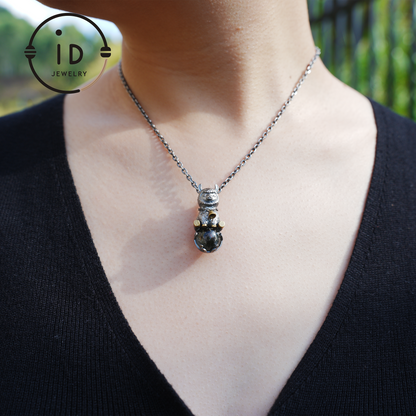 Ghost Quartz Pendant in Oxidized 925 Silver with Llama Figure and Brass Accents, Vintage Style Necklace, Christmas Gift for Her