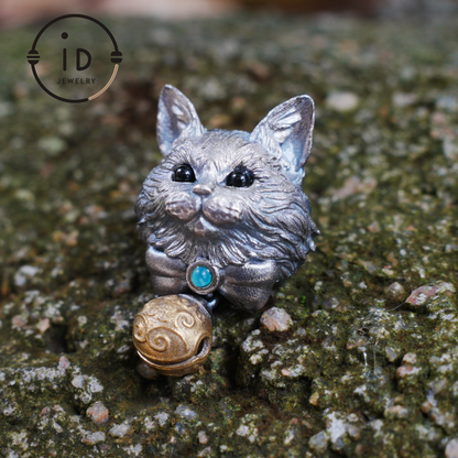 Mystischer Katzenanhänger mit Glocke, Talisman für emotionalen Schutz, handgefertigter Tierschmuck, Fantasy-Totem-Geschenk für Empathen und Träumer