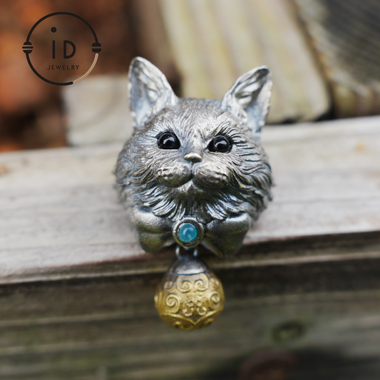 Mystischer Katzenanhänger mit Glocke, Talisman für emotionalen Schutz, handgefertigter Tierschmuck, Fantasy-Totem-Geschenk für Empathen und Träumer