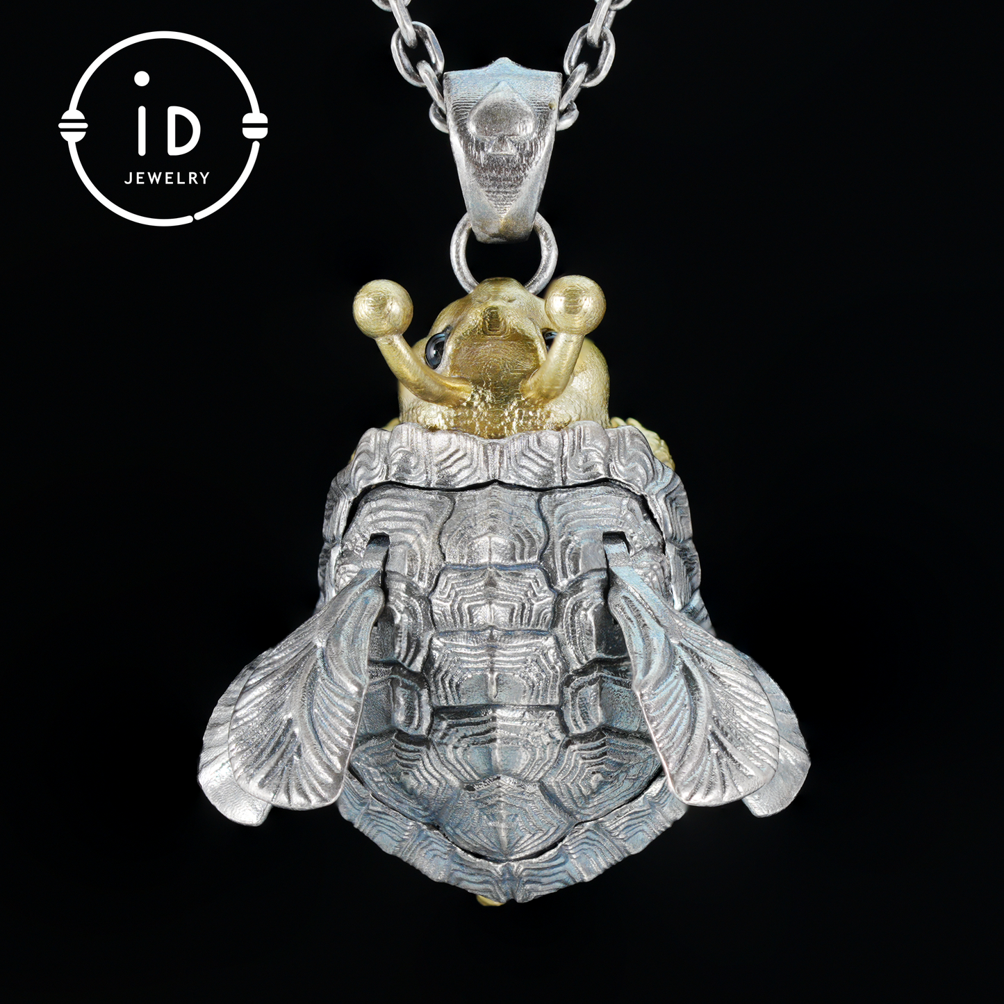 Flying Turtle Pendant · Handmade Fantasy Jewelry in Silver & Brass · Animal Amulet Gift for Nature Lovers and Whimsical Souls