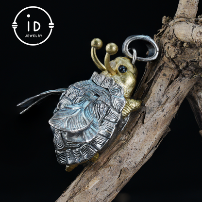 Flying Turtle Pendant · Handmade Fantasy Jewelry in Silver & Brass · Animal Amulet Gift for Nature Lovers and Whimsical Souls
