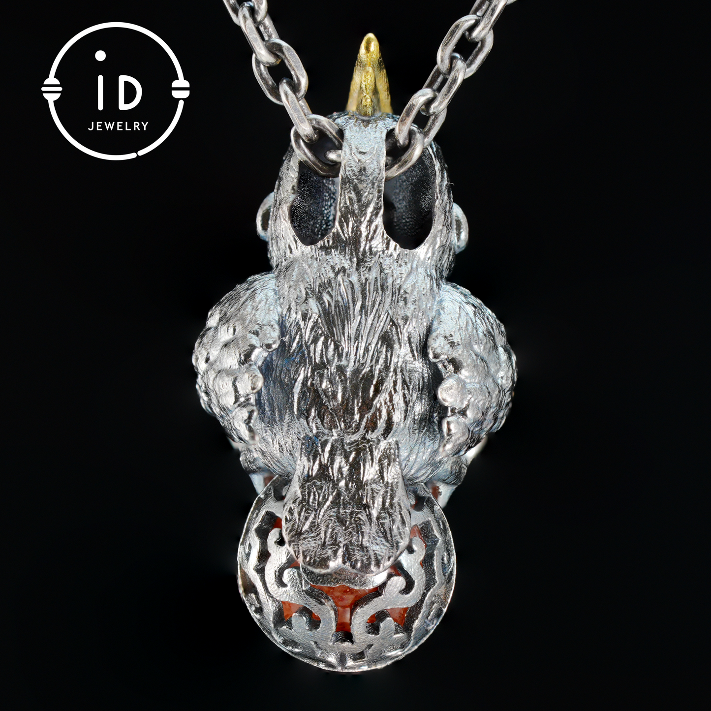 Sunstone parrot pendant made of 925 silver and bronze, hand-carved cute necklace with crystal orb, fairytale gift for her