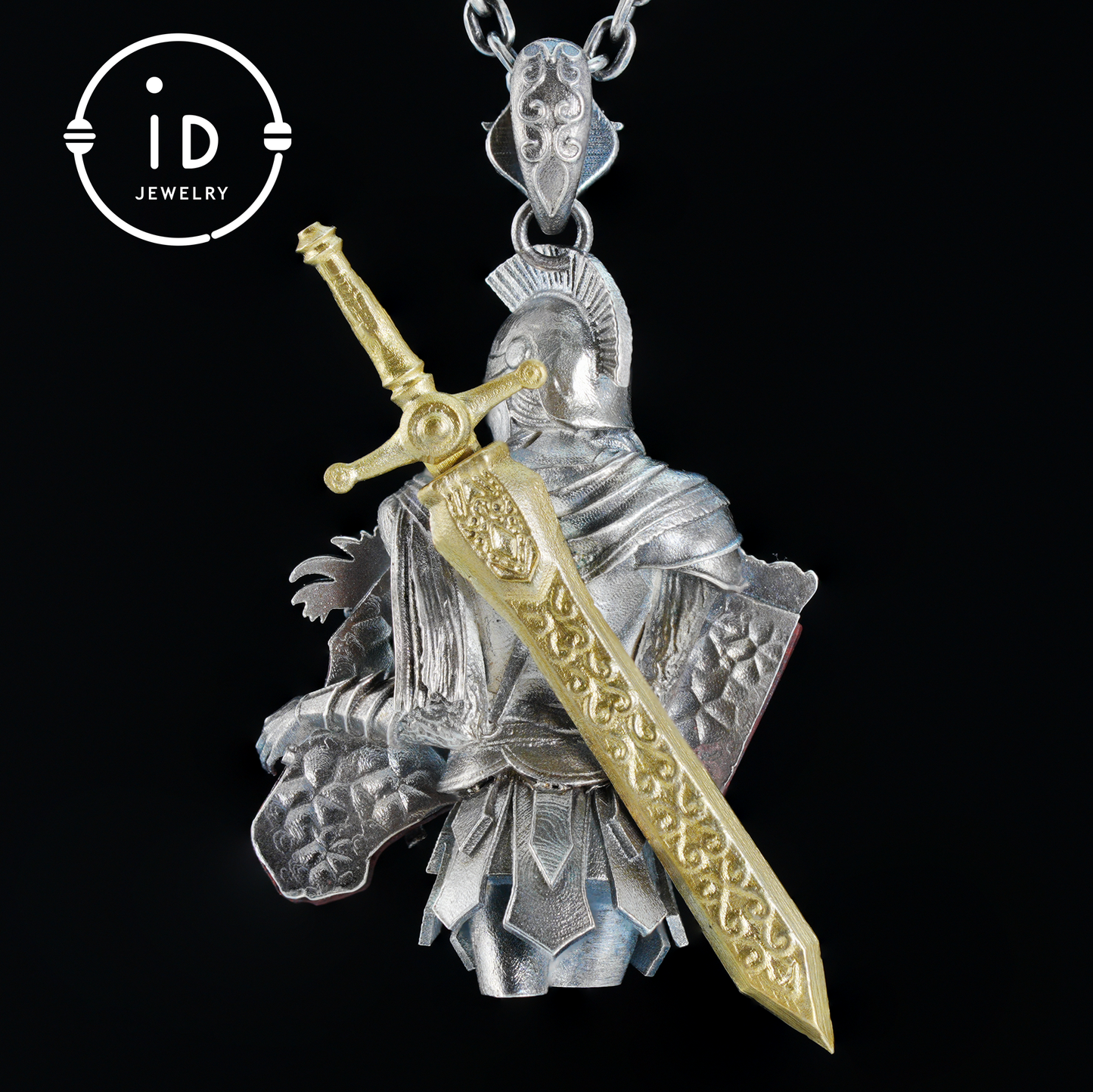 Medieval Knight Pendant with Bloodstone in 925 Sterling Silver, Warrior Necklace for Men, Birthday Gift Idea, Antique Style Jewelry