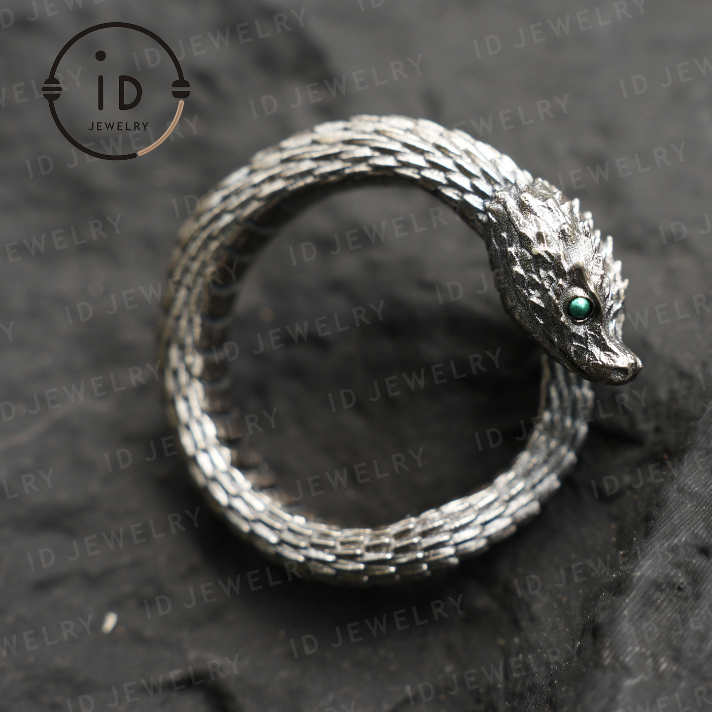 Mystischer Schlangenring, grüner Zirkon, Drachenschuppen-Design, handgefertigter Fantasy-Amulett-Schmuck, für Sammlung und Geschenk 