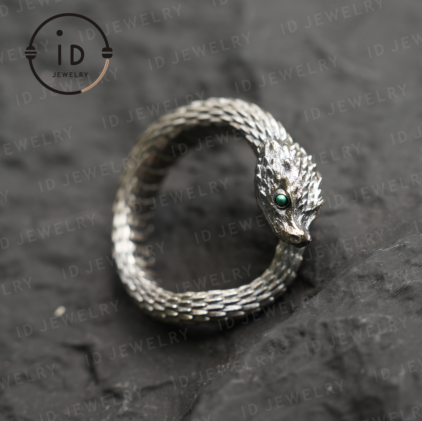 Mystischer Schlangenring, grüner Zirkon, Drachenschuppen-Design, handgefertigter Fantasy-Amulett-Schmuck, für Sammlung und Geschenk 