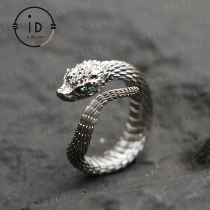 Mystischer Schlangenring, grüner Zirkon, Drachenschuppen-Design, handgefertigter Fantasy-Amulett-Schmuck, für Sammlung und Geschenk 