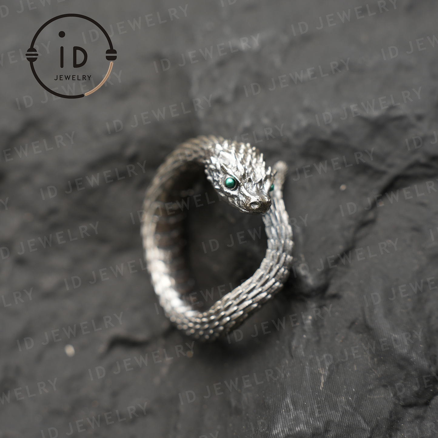 Mystischer Schlangenring, grüner Zirkon, Drachenschuppen-Design, handgefertigter Fantasy-Amulett-Schmuck, für Sammlung und Geschenk 