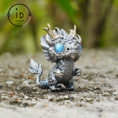 Handgefertigter Fantasy-Schmuck | Drachen-Totem-Halskette | Silber-Kupfer-Zweifarbige Hornkrone | Labradorit-Blaues Auge | Handgefertigtes Geschenk
