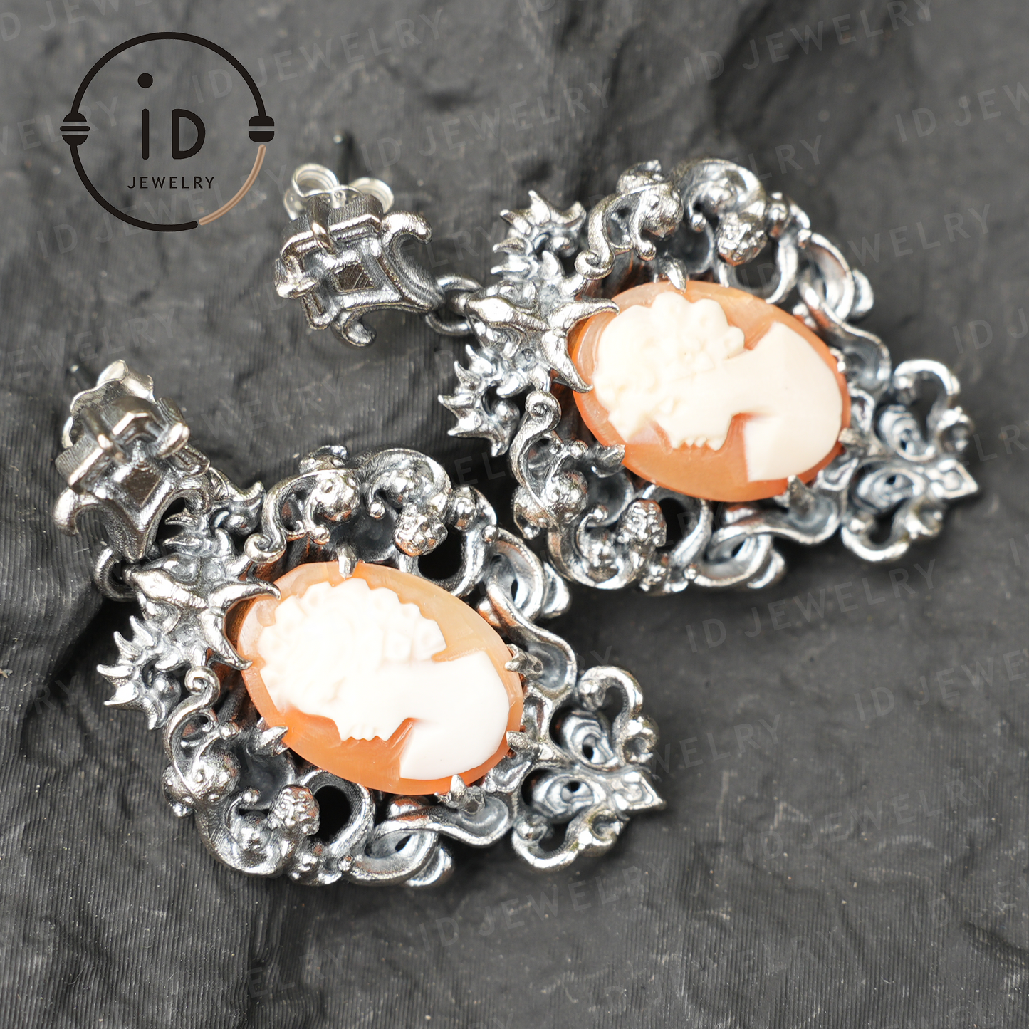 Vintage Kamee Ohrringe – Schmuck im viktorianischen Stil für Damenprofile, barockes Rahmendesign, handgemachte romantische Gothic-Geschenkohrringe 