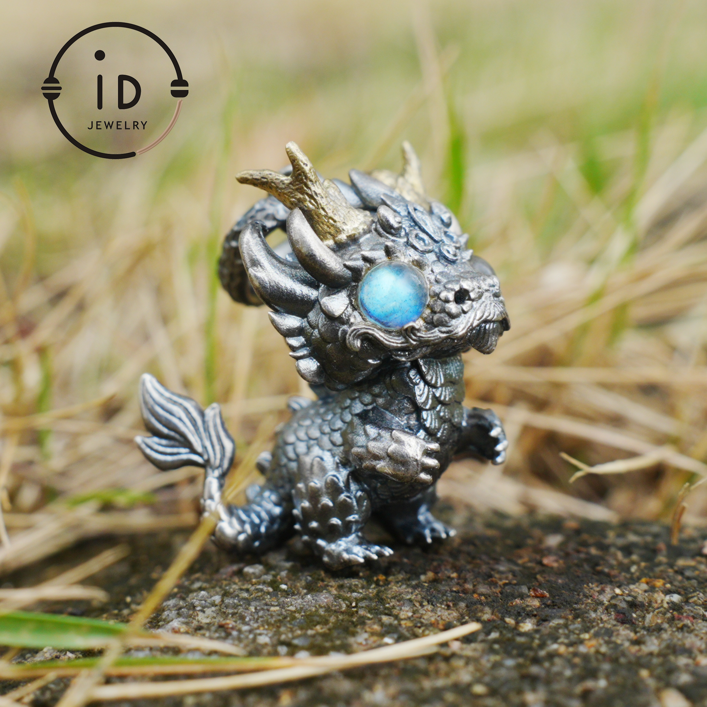 Handgefertigter Fantasy-Schmuck | Drachen-Totem-Halskette | Silber-Kupfer-Zweifarbige Hornkrone | Labradorit-Blaues Auge | Handgefertigtes Geschenk