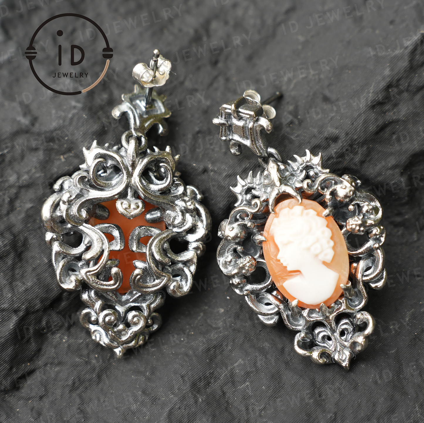 Vintage Kamee Ohrringe – Schmuck im viktorianischen Stil für Damenprofile, barockes Rahmendesign, handgemachte romantische Gothic-Geschenkohrringe 