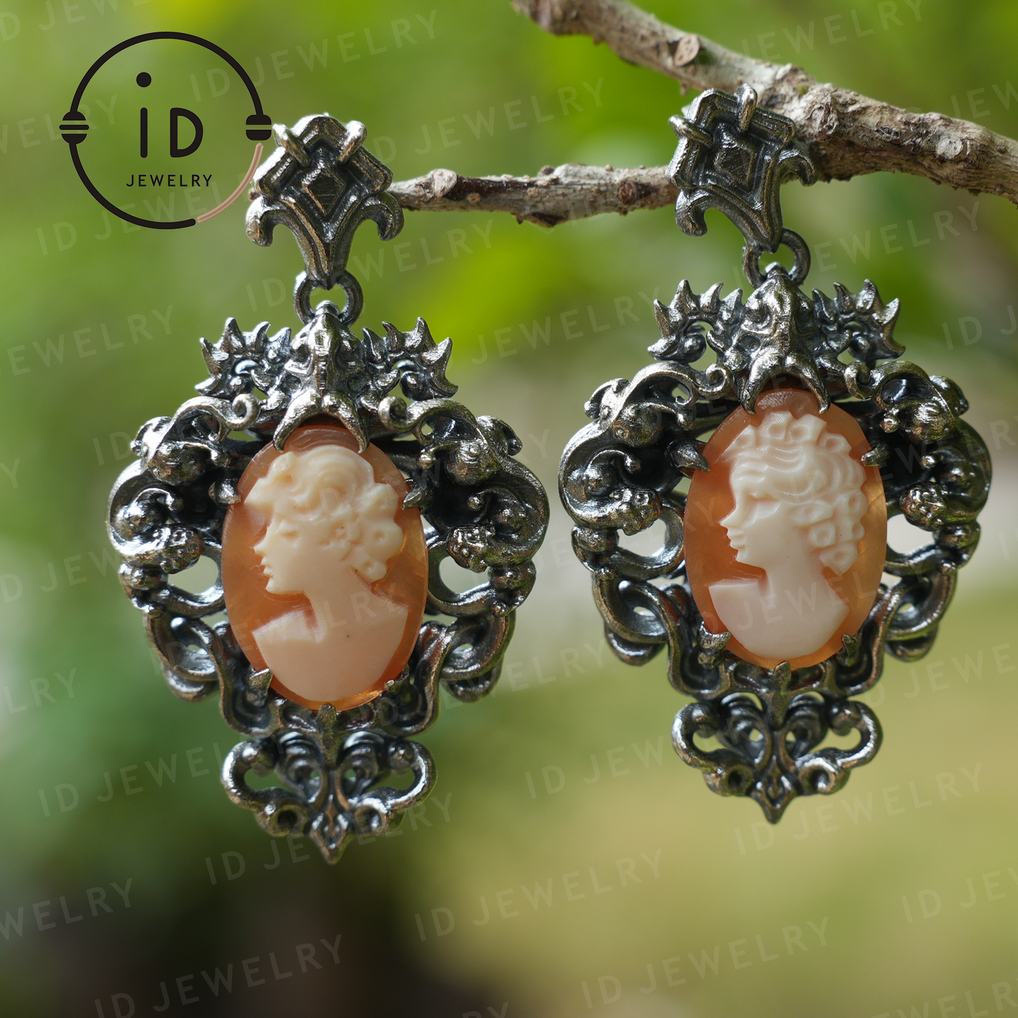 Vintage Kamee Ohrringe – Schmuck im viktorianischen Stil für Damenprofile, barockes Rahmendesign, handgemachte romantische Gothic-Geschenkohrringe 