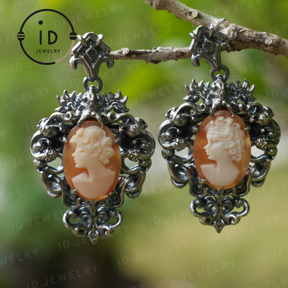 Vintage Kamee Ohrringe – Schmuck im viktorianischen Stil für Damenprofile, barockes Rahmendesign, handgemachte romantische Gothic-Geschenkohrringe 