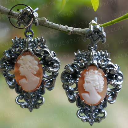 Vintage Kamee Ohrringe – Schmuck im viktorianischen Stil für Damenprofile, barockes Rahmendesign, handgemachte romantische Gothic-Geschenkohrringe 
