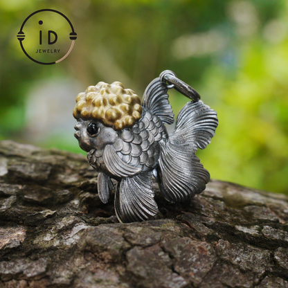 Goldfish Pendant in 925 Sterling Silver with Agate and Brass, Handmade Animal Jewelry in Fairytale Style, Talisman Necklace Gift for Her