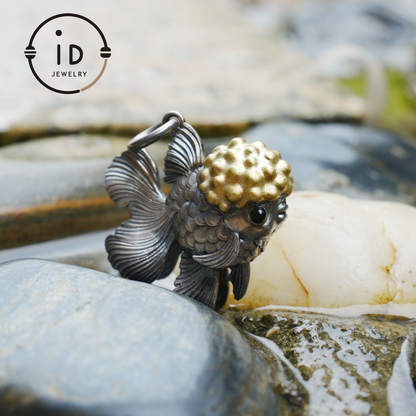 Goldfish Pendant in 925 Sterling Silver with Agate and Brass, Handmade Animal Jewelry in Fairytale Style, Talisman Necklace Gift for Her