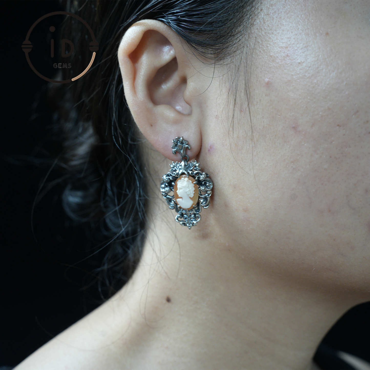 Vintage Kamee Ohrringe – Schmuck im viktorianischen Stil für Damenprofile, barockes Rahmendesign, handgemachte romantische Gothic-Geschenkohrringe 