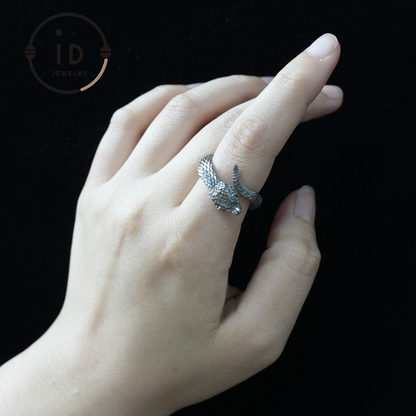 Mystischer Schlangenring, grüner Zirkon, Drachenschuppen-Design, handgefertigter Fantasy-Amulett-Schmuck, für Sammlung und Geschenk 
