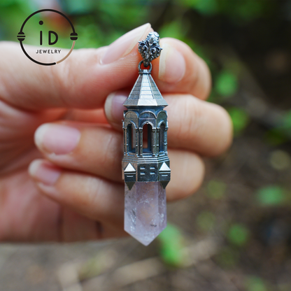 Amethyst Pendant 925 Silver, Gothic Tower Necklace, Statement Jewelry Totem Talisman, Gift for Her, Birthday Jewelry Idea