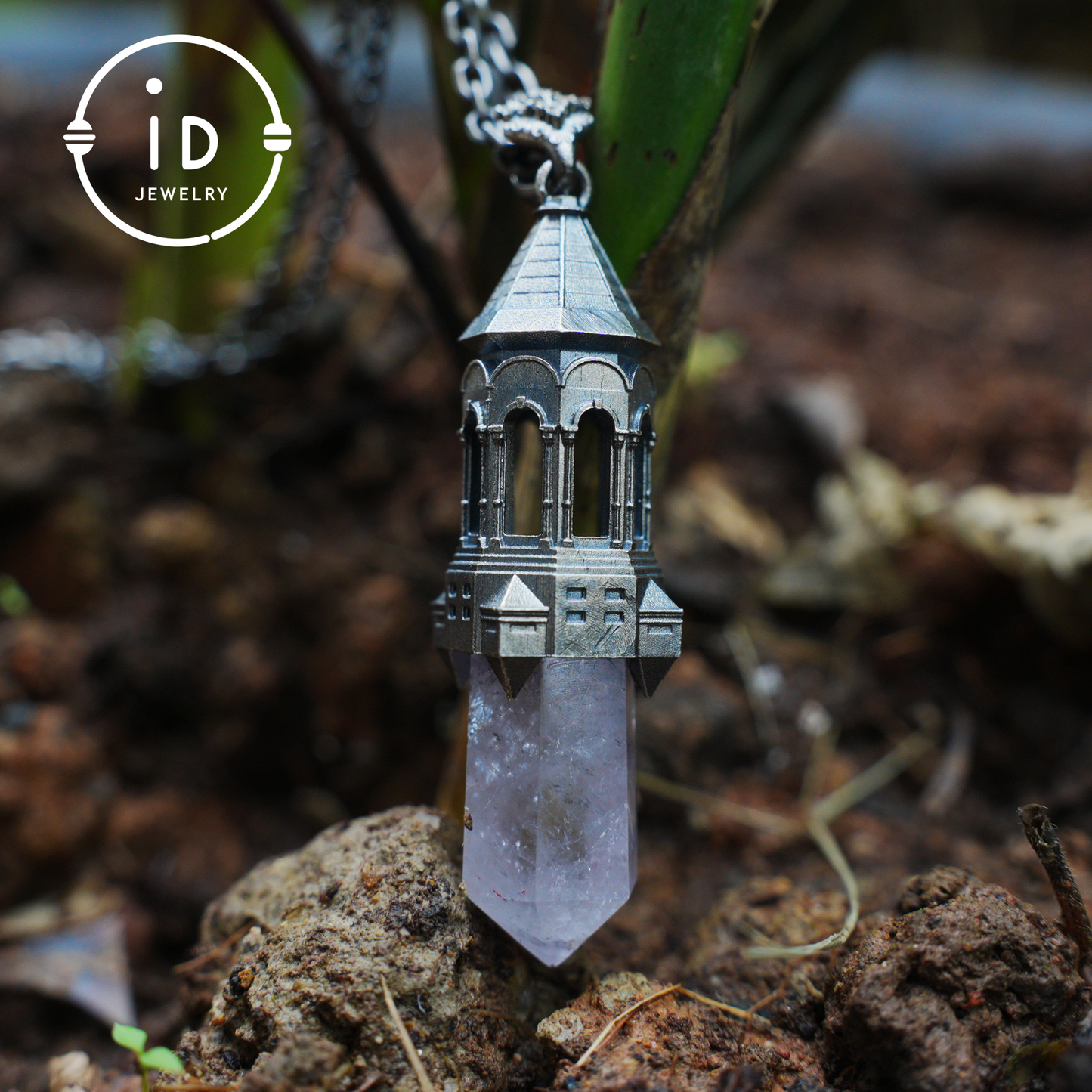 Amethyst Pendant 925 Silver, Gothic Tower Necklace, Statement Jewelry Totem Talisman, Gift for Her, Birthday Jewelry Idea
