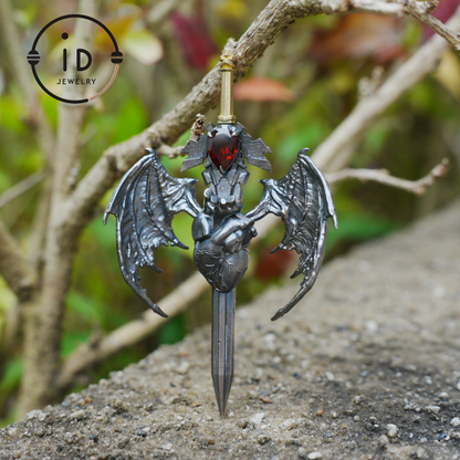 925 Silver Guardian Heartblade Necklace, Handmade 925 Silver Necklace, Garnet Symbolizing Vitality, Silver Jewelry Gift