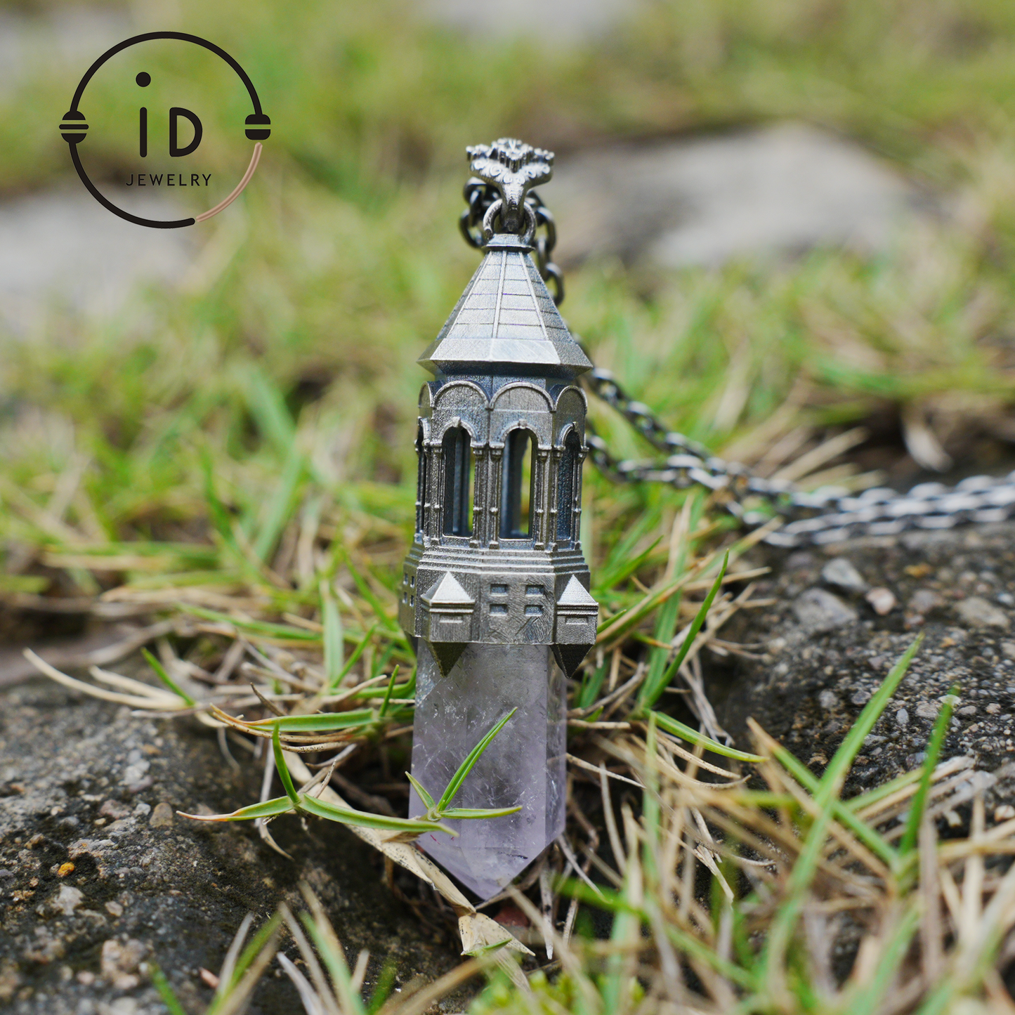 Amethyst Pendant 925 Silver, Gothic Tower Necklace, Statement Jewelry Totem Talisman, Gift for Her, Birthday Jewelry Idea