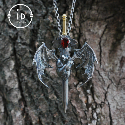 925 Silver Guardian Heartblade Necklace, Handmade 925 Silver Necklace, Garnet Symbolizing Vitality, Silver Jewelry Gift